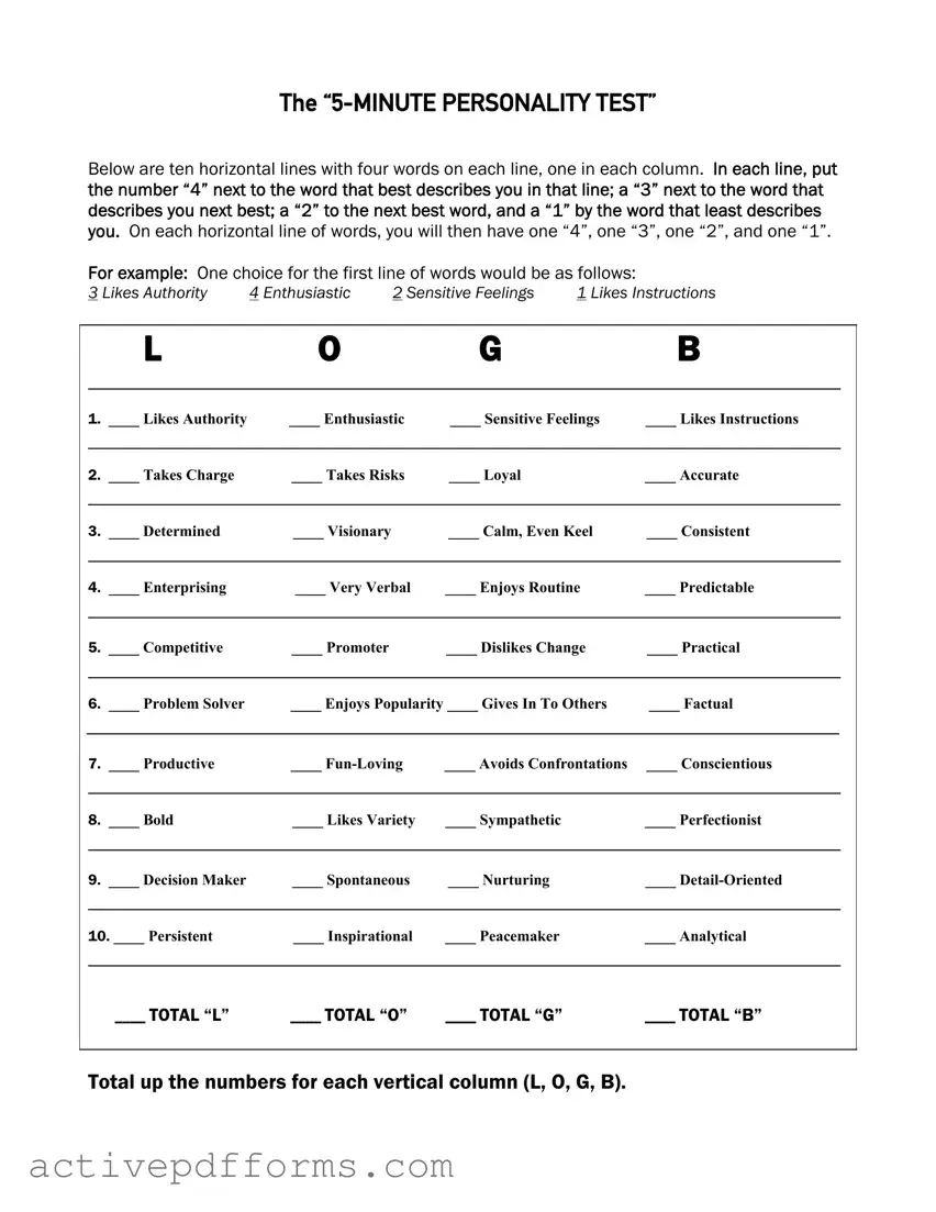 Free 5 Minute Personality Test PDF Template