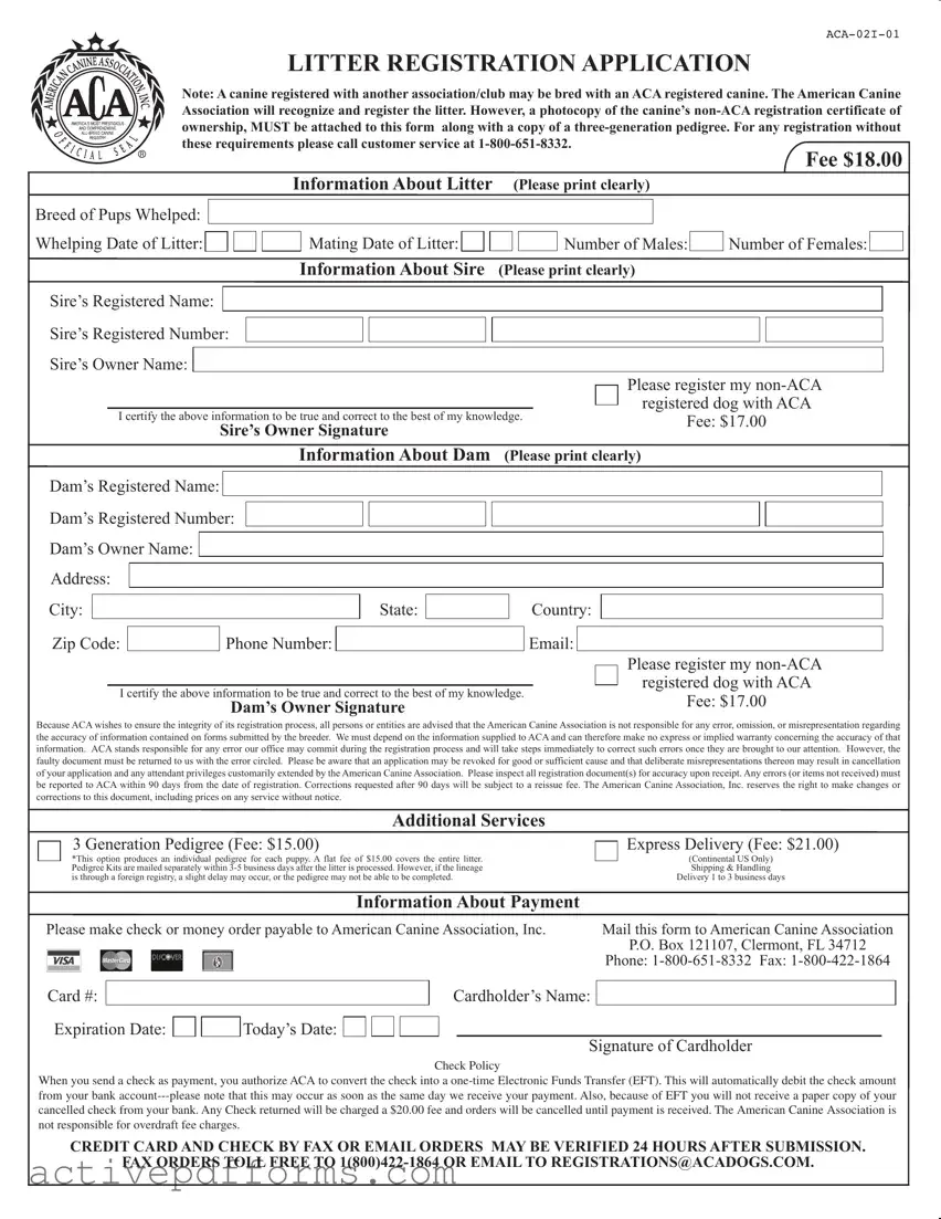 Free Aca Litter Registration PDF Template