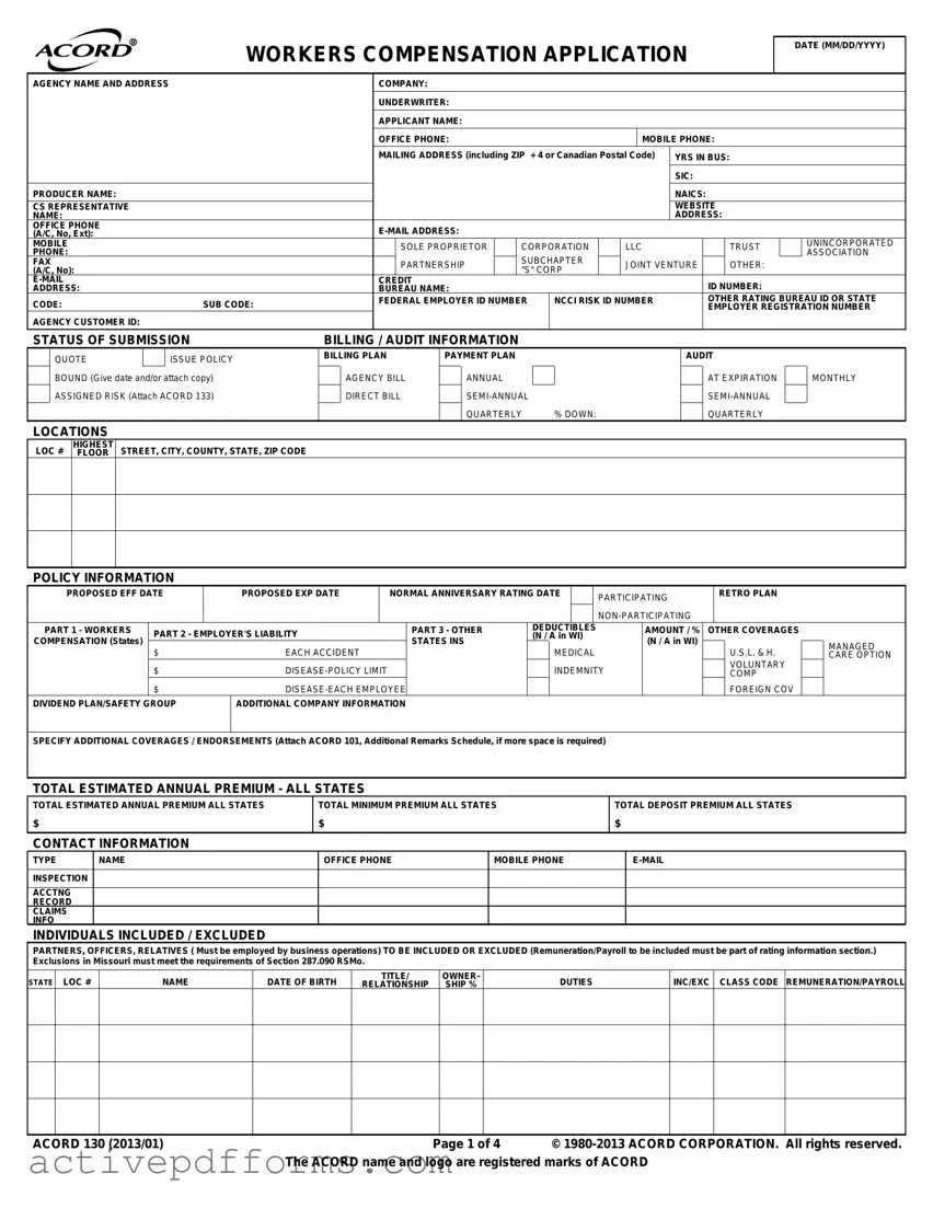 Free Acord 130 PDF Template