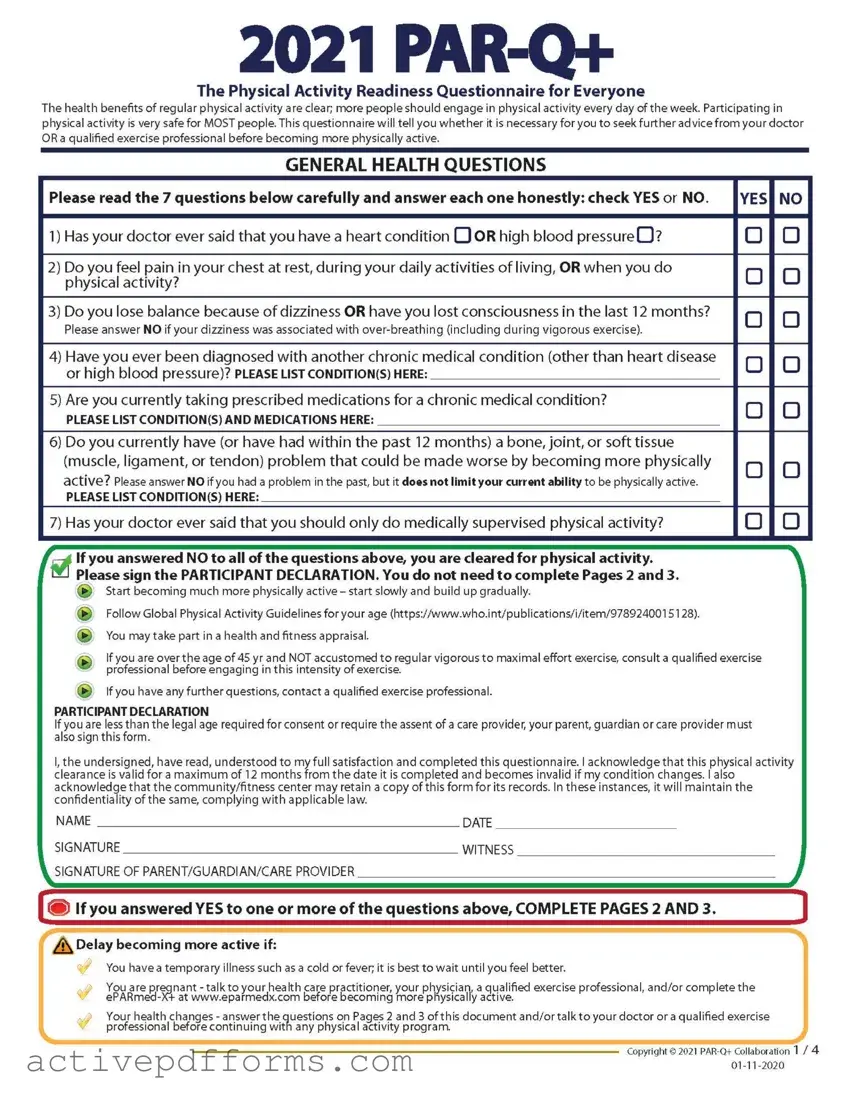 Free Activity Parq PDF Template