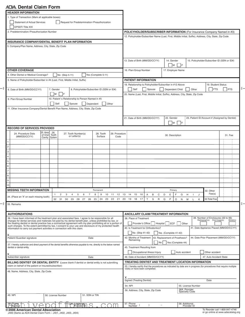 Free Ada Dental Claim PDF Template
