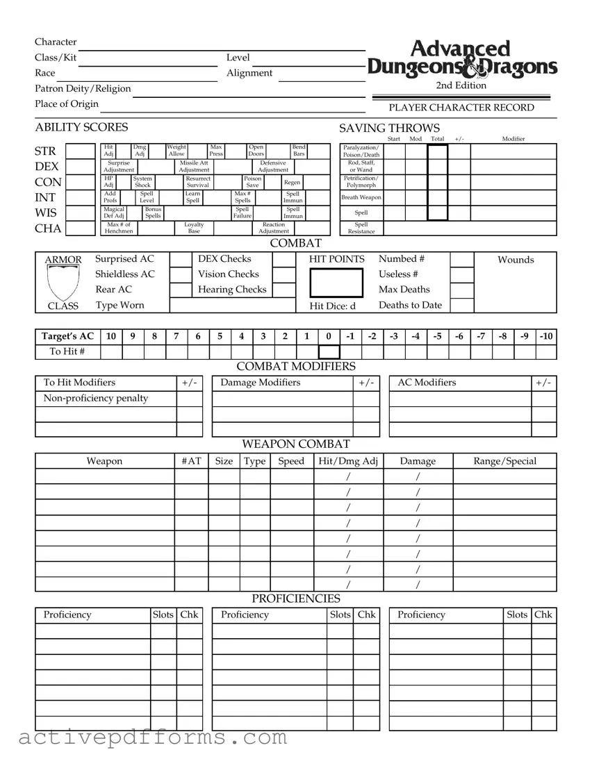 Free Add Character Sheet PDF Template