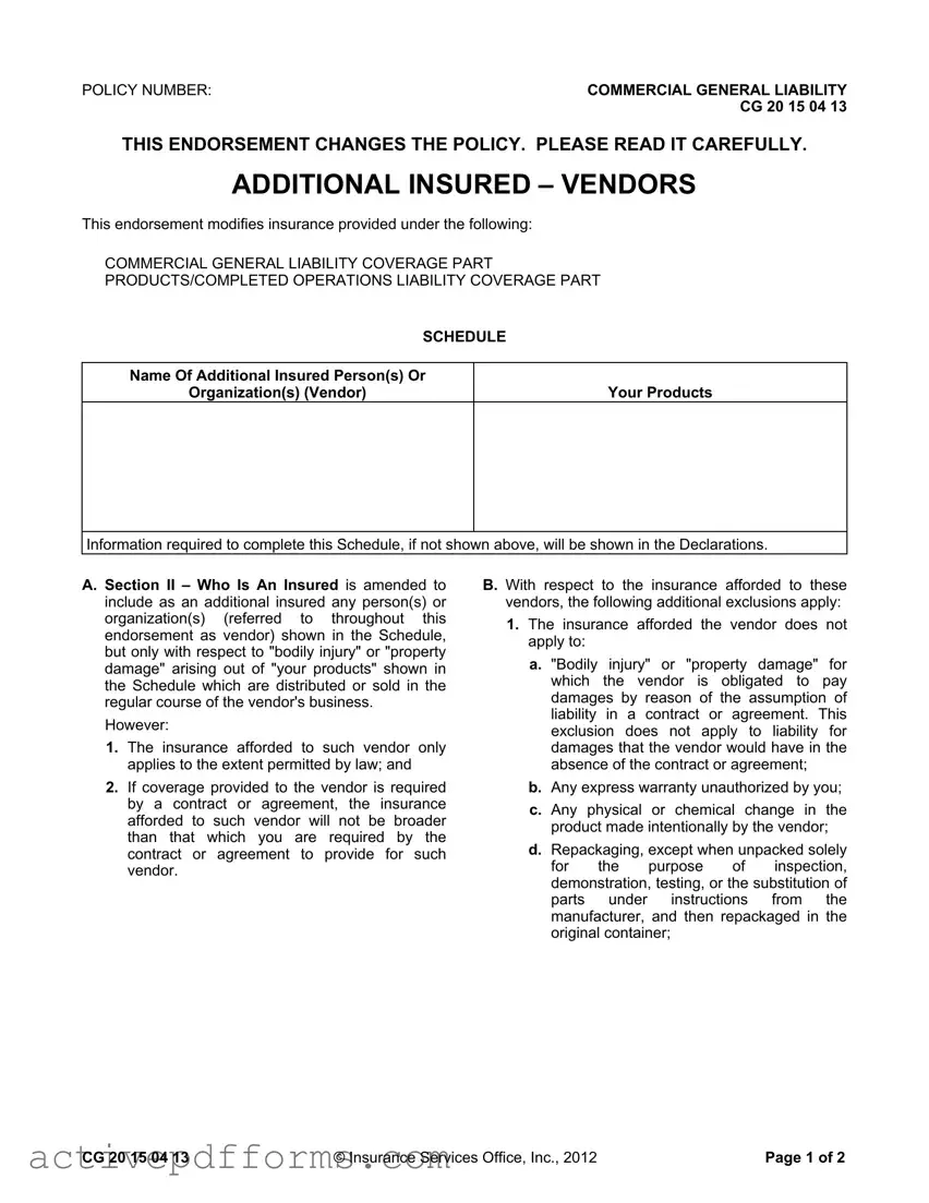 Free Additional Insured Vendors PDF Template