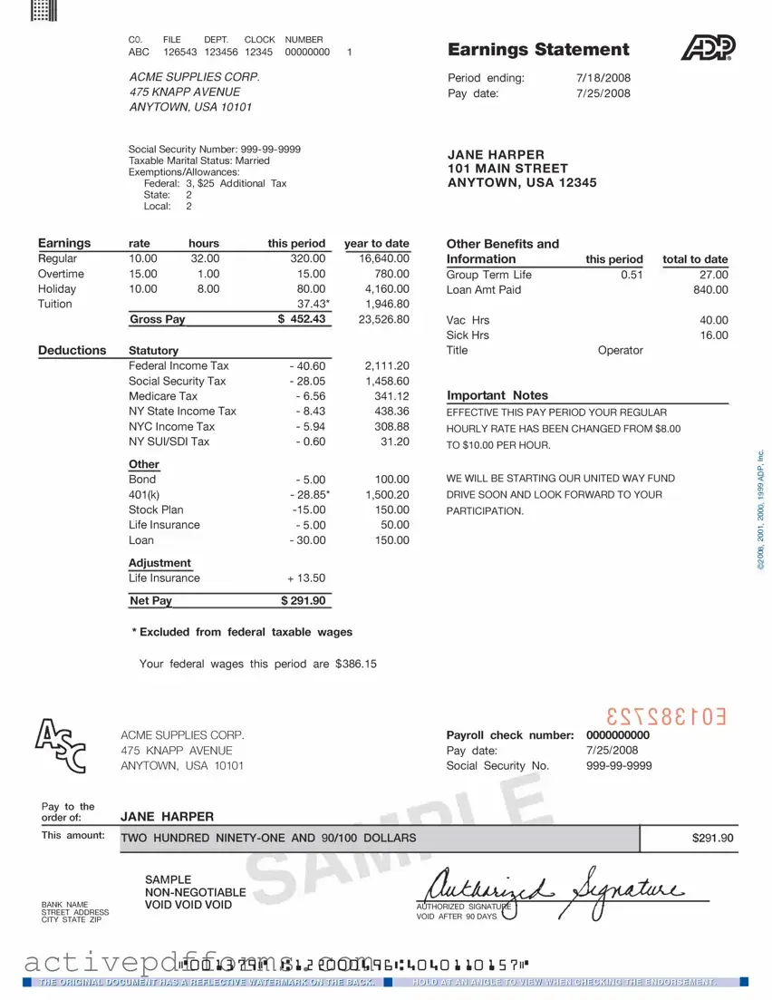 Free Adp Pay Stub PDF Template