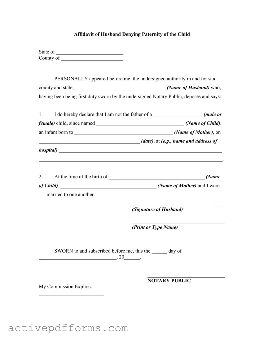 Free Affidavit Denying Paternity PDF Template