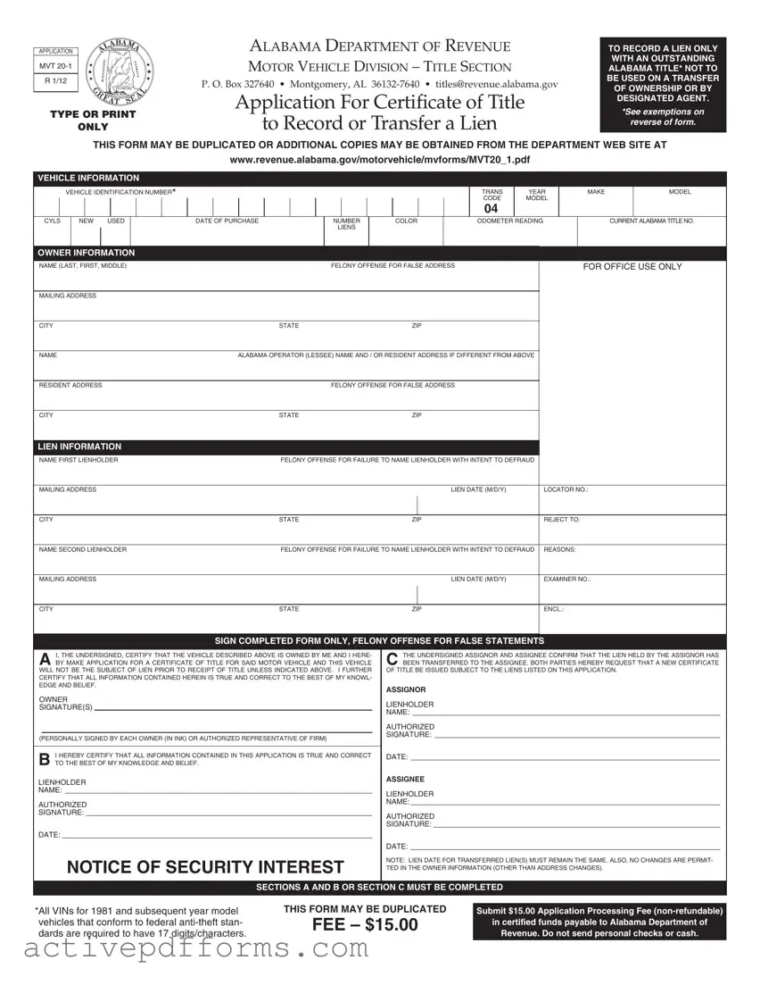 Free Alabama Mvt 20 1 PDF Template
