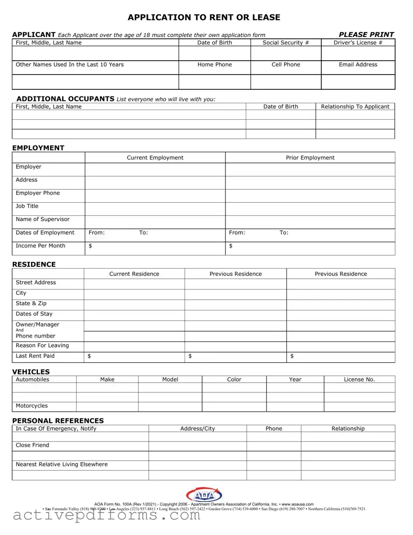 Free Aoa 100A PDF Template
