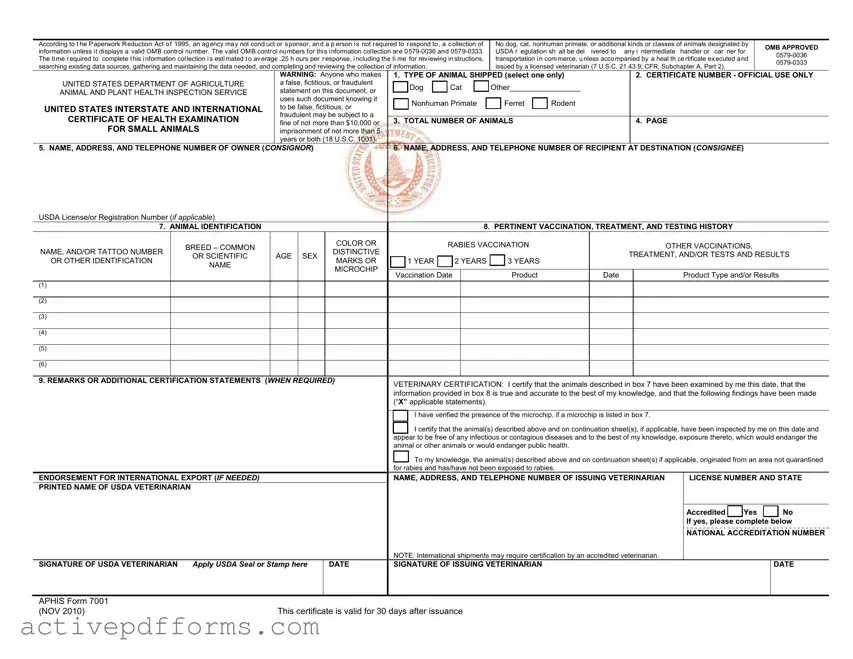 Free Aphis 7001 PDF Template