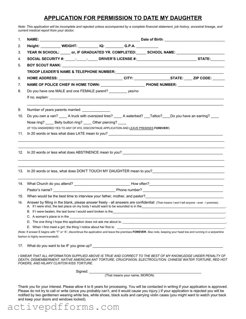 Free Application Date Daughter PDF Template