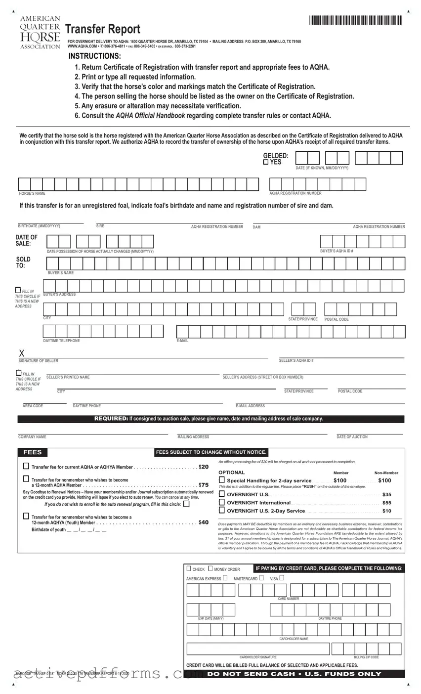 Free AQHA transfer form PDF Template