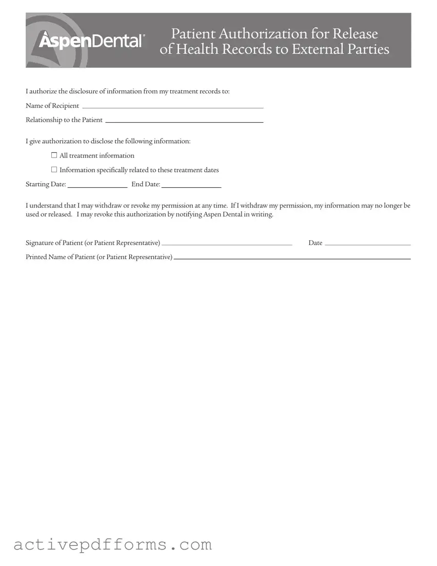 Free Aspen Dental Health Information Release PDF Template