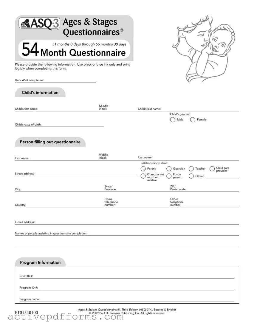 Free Asq 54 Month Questionnaire PDF Template