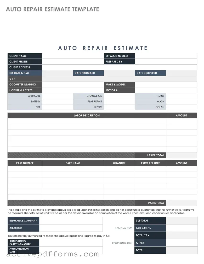 Free Auto Repair Estimate PDF Template