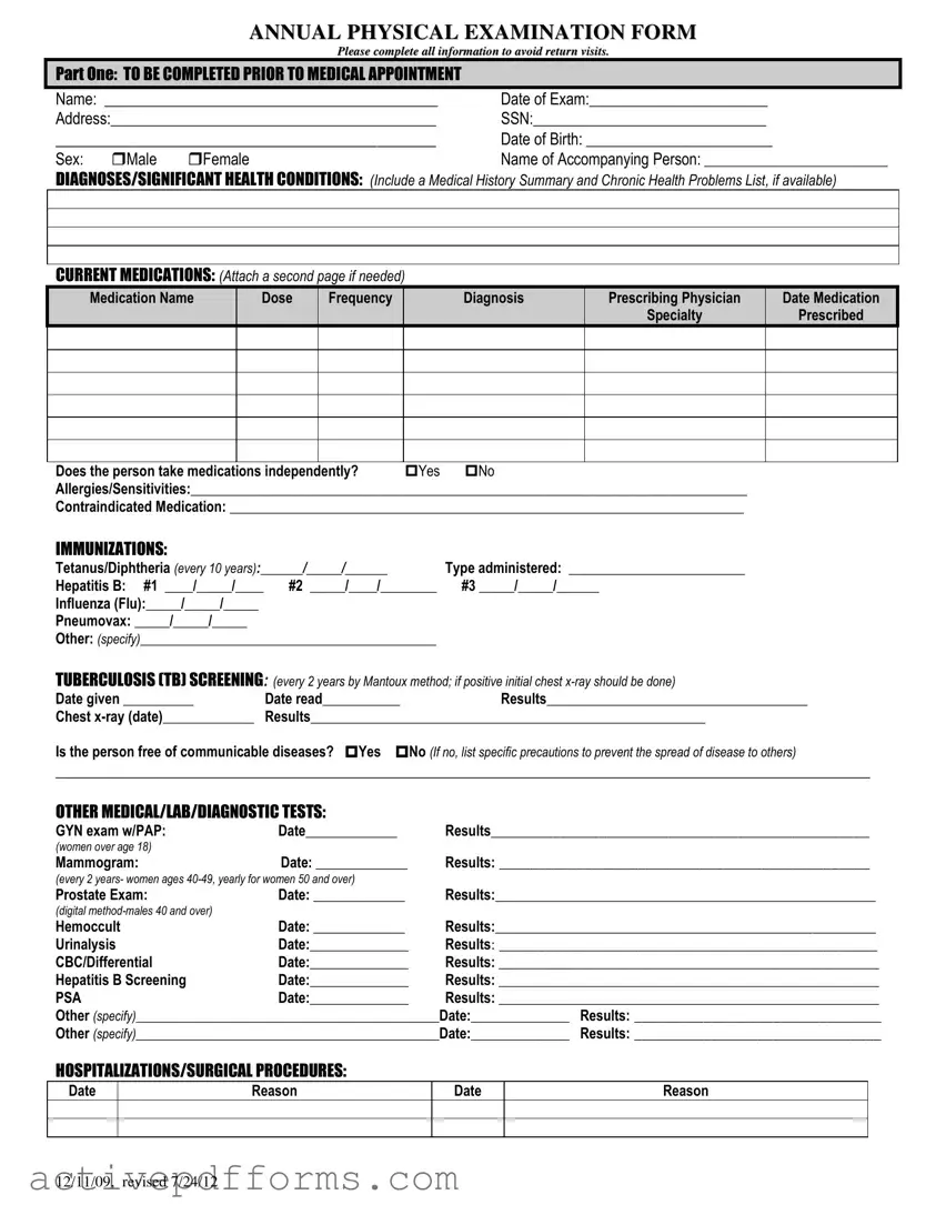 Free Annual Physical Examination PDF Template