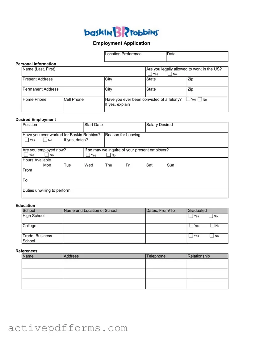 Free Baskin Robbins Job PDF Template