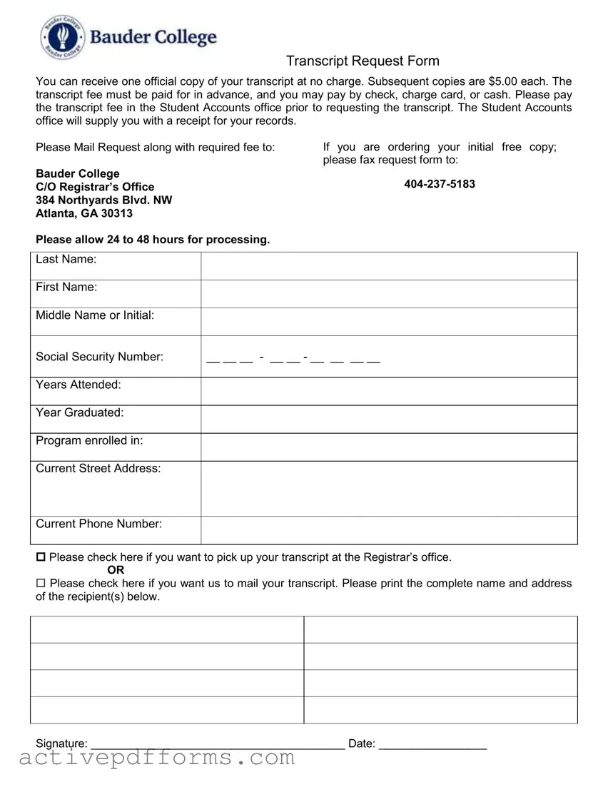 Free Bauder College Transcript PDF Template