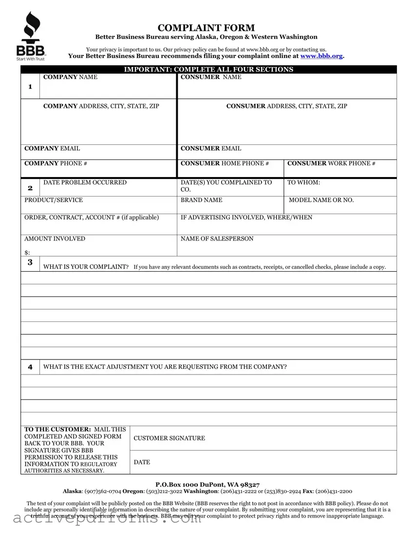 Free Bbb Complaint PDF Template