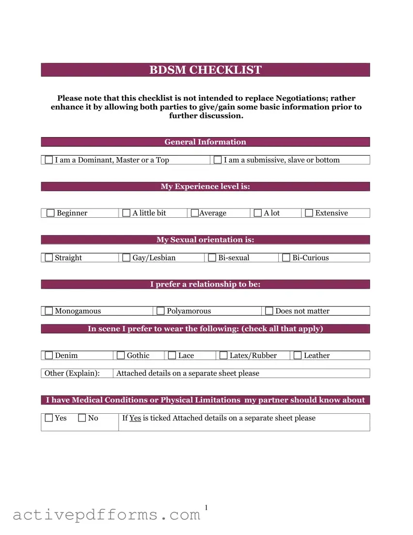 Free Bdsm Checklist PDF Template