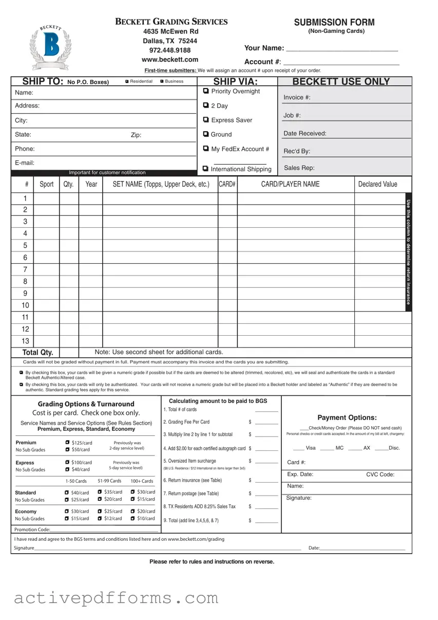 Free Beckett Grading PDF Template