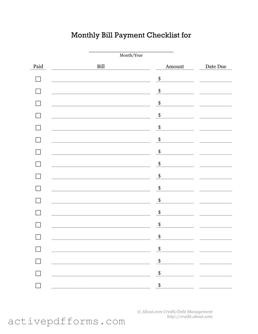Free Bill Payment Checklist PDF Template