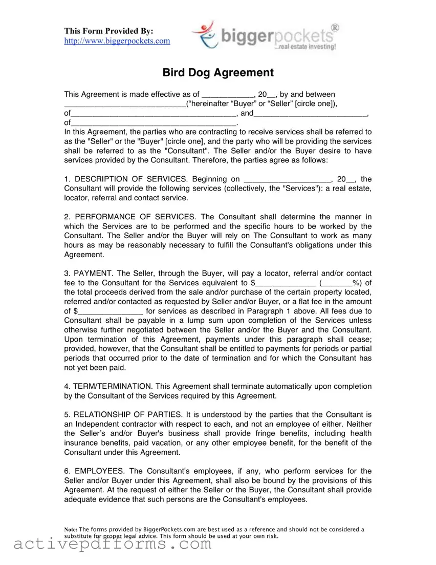 Free Bird Dog Agreement PDF Template