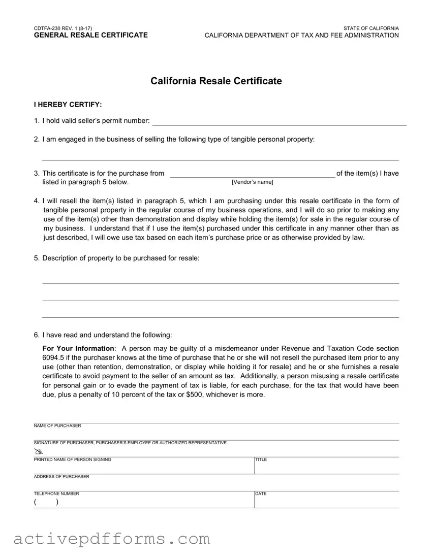 Free Ca Resale PDF Template