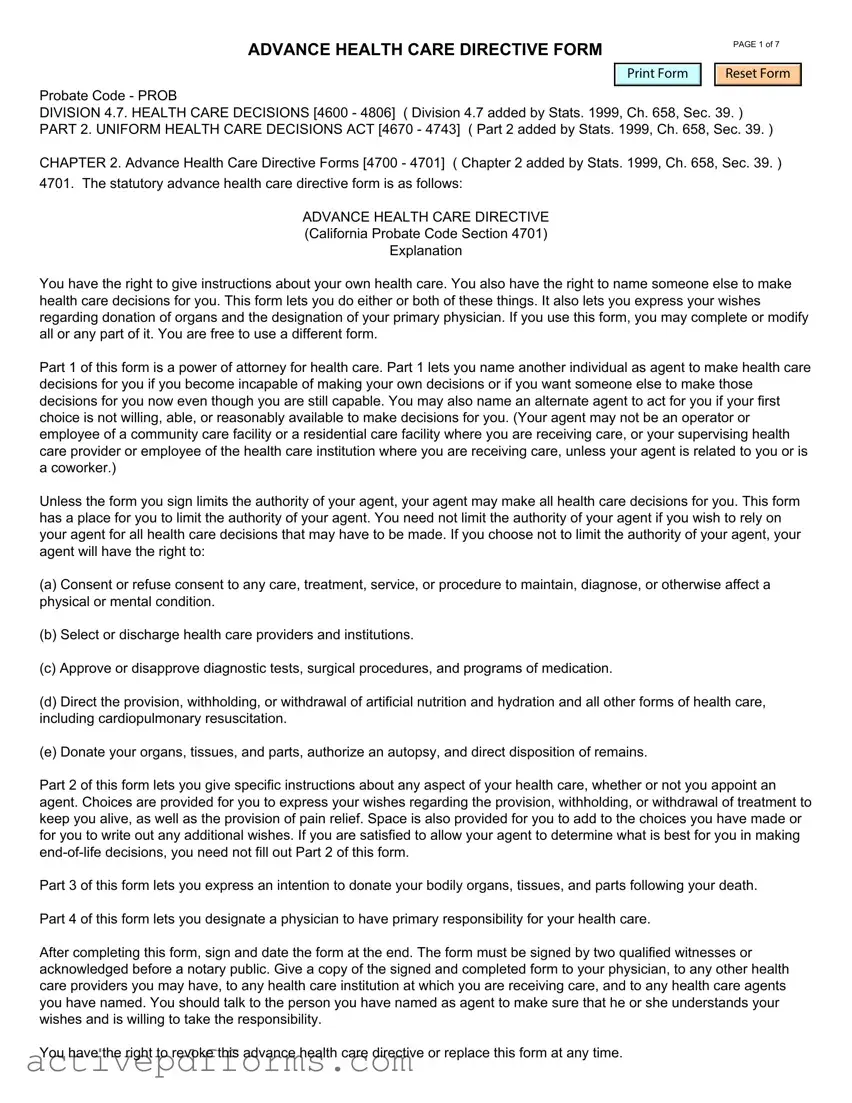 Free California Advanced Health Care Directive PDF Template