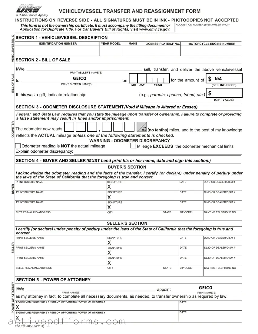 Free California Fotm Reg 262 PDF Template