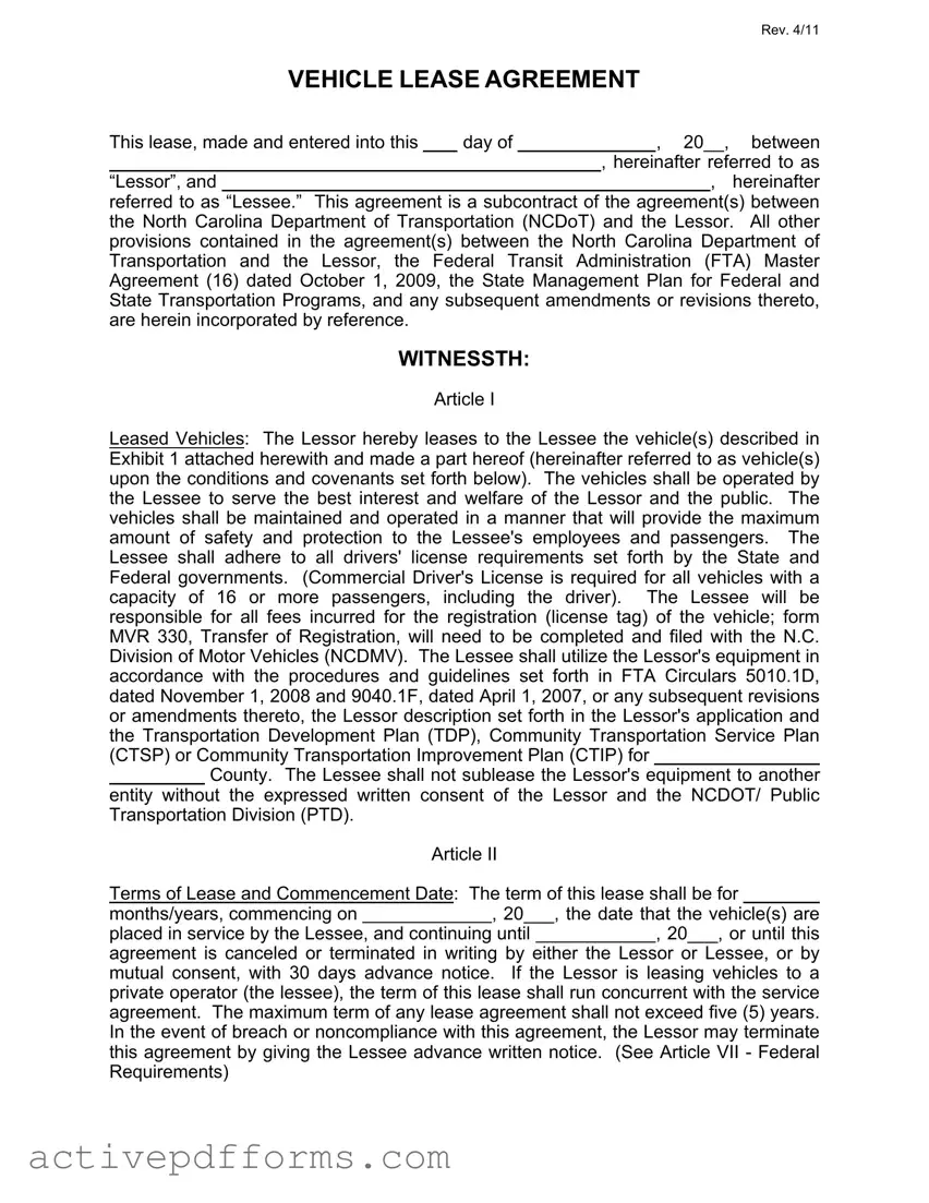 Free Commercial Vehicle Lease Agreement PDF Template
