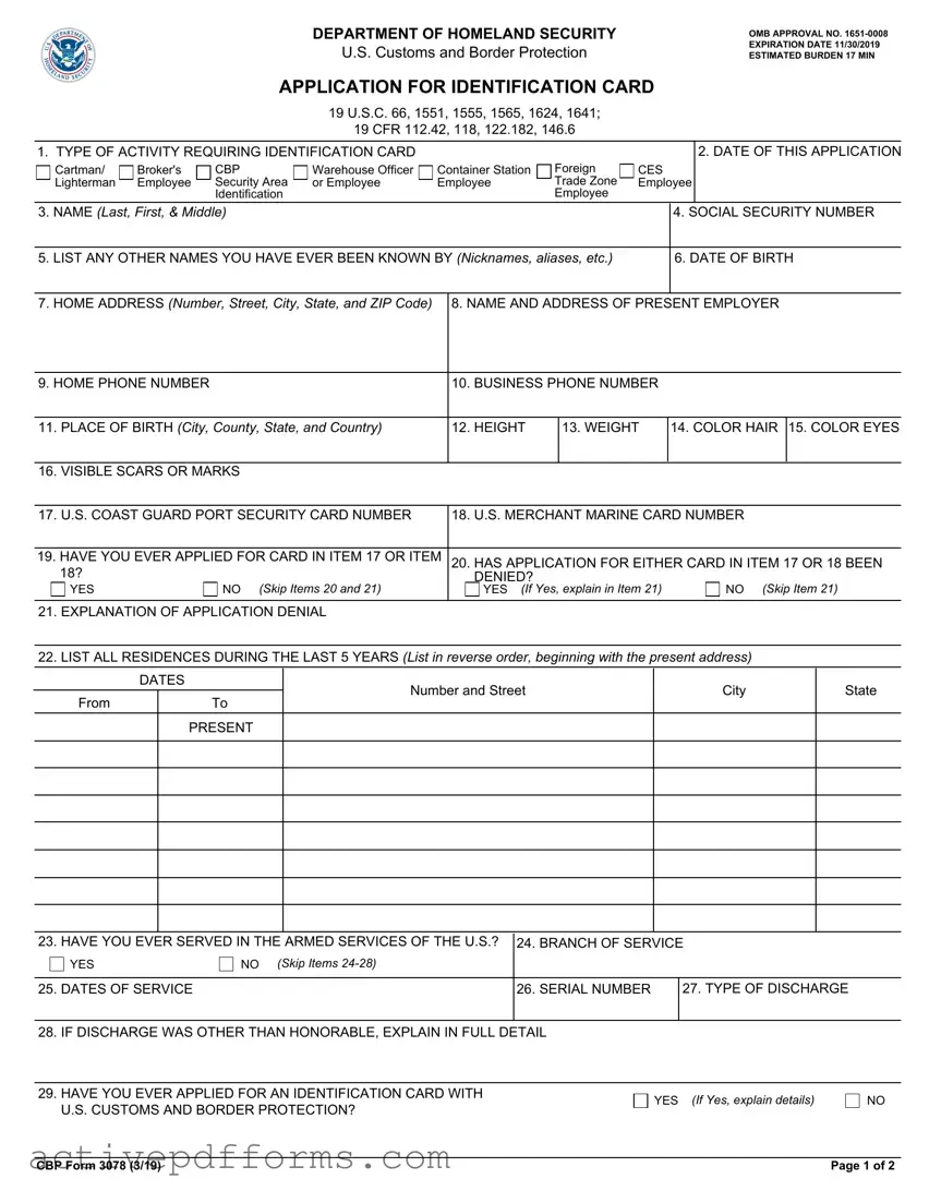 Free Cbp 3078 PDF Template