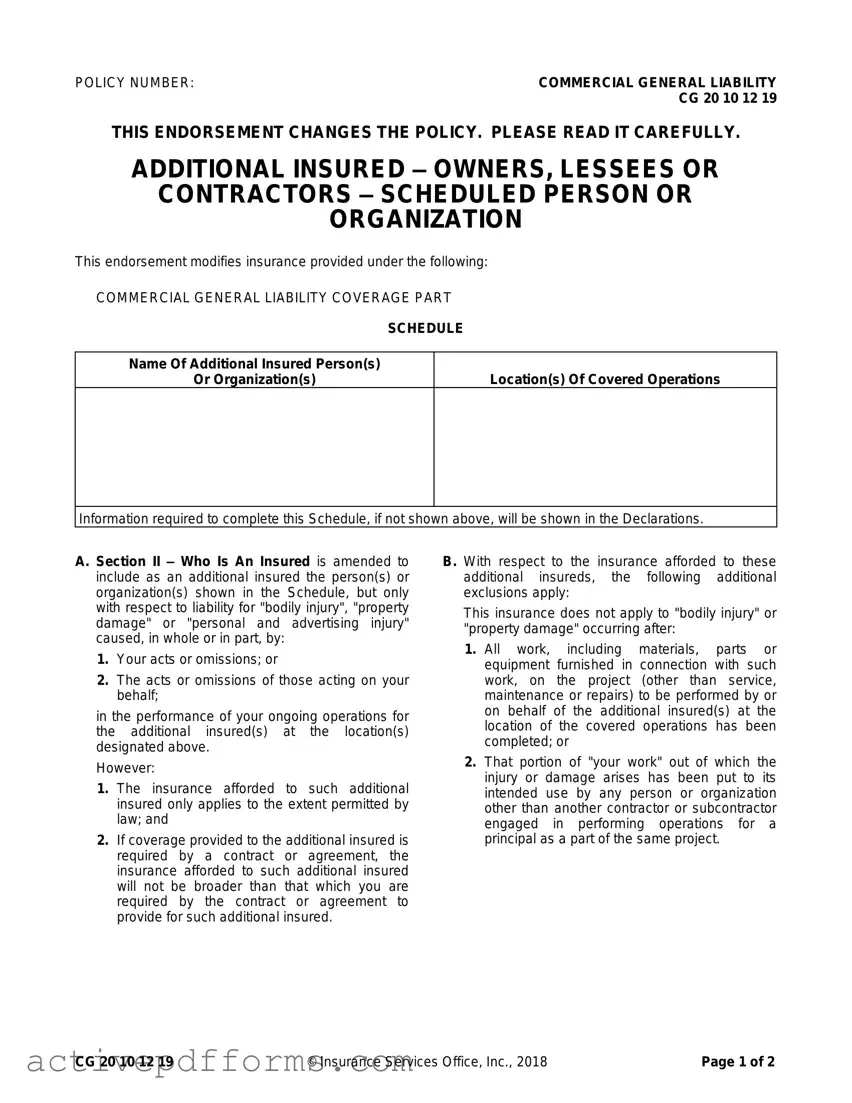Free Cg 20 10 07 04 Liability Endorsement PDF Template