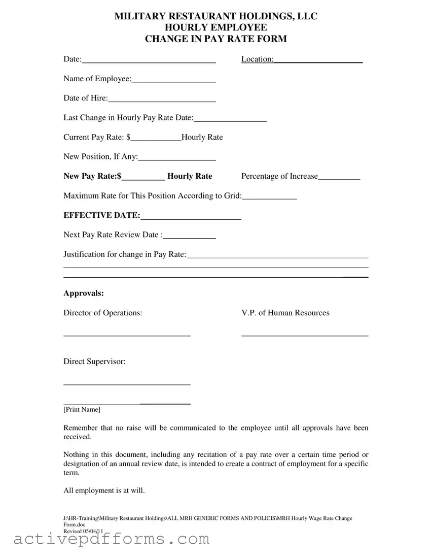 Free Change Pay Rate PDF Template