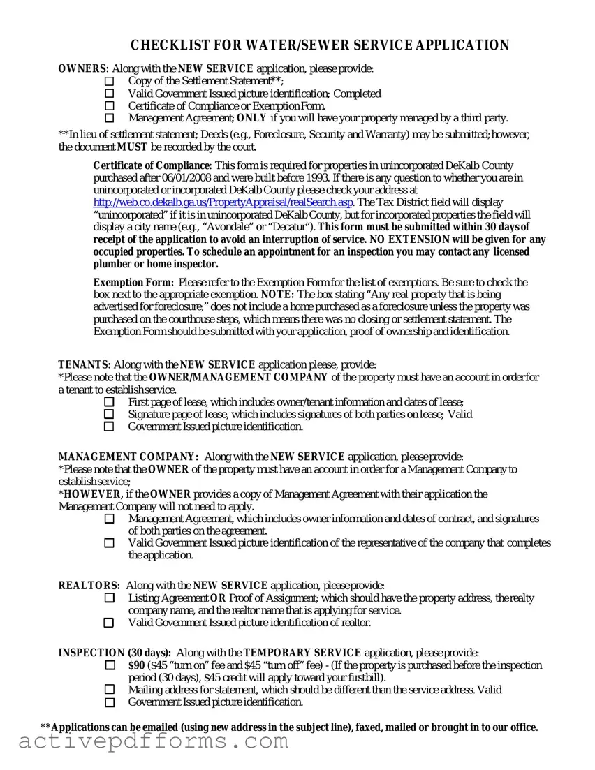 Free Dekalb County Water Application PDF Template