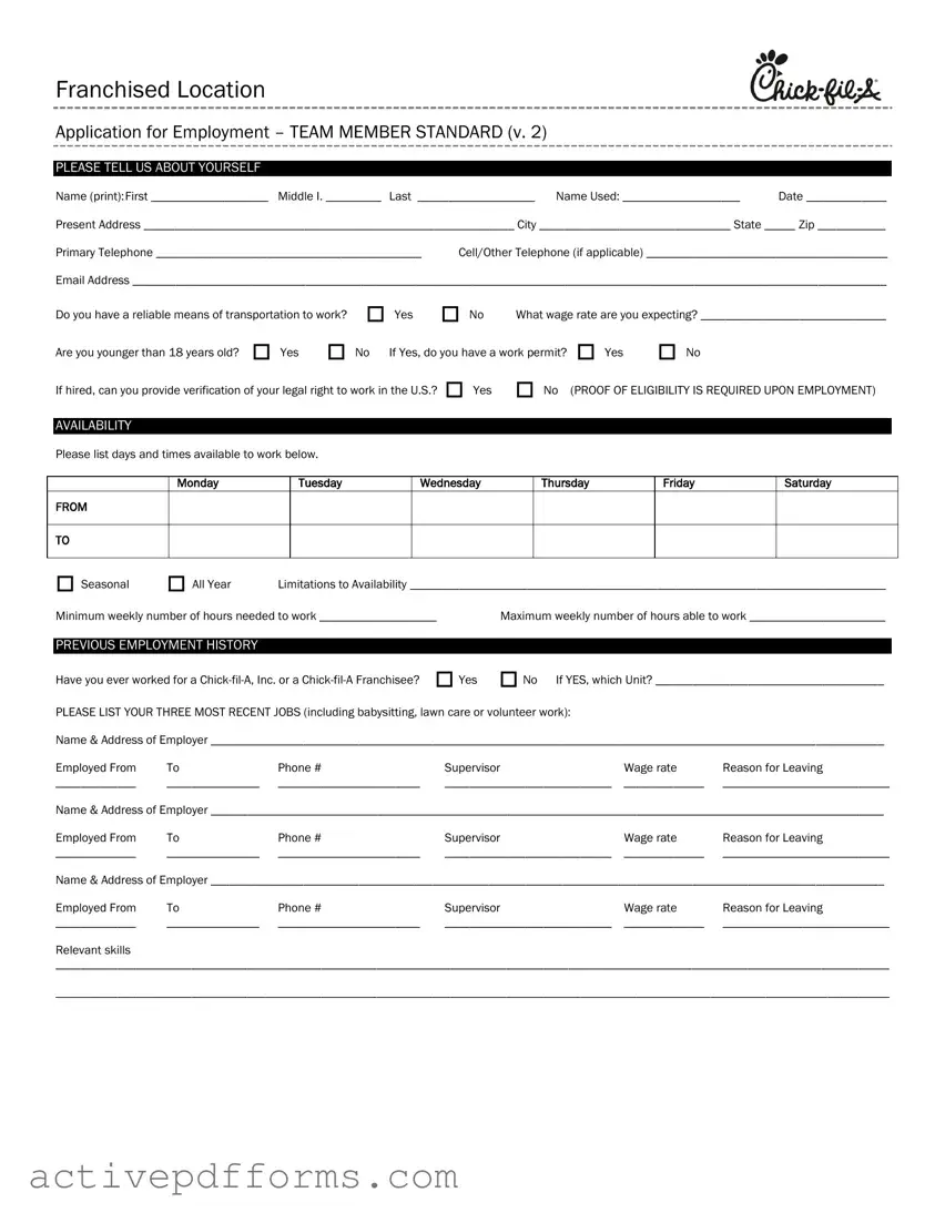 Free Chick Fil A Job Application PDF Template
