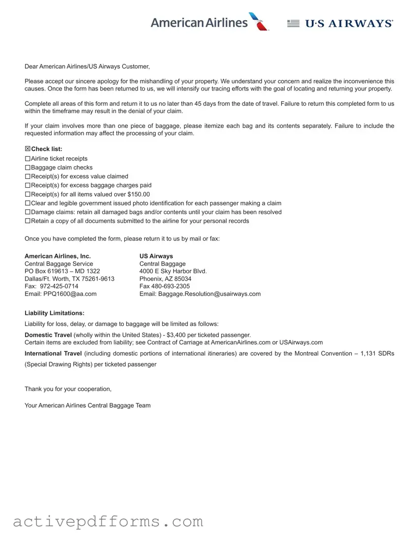 Free Claim Passenger Property PDF Template