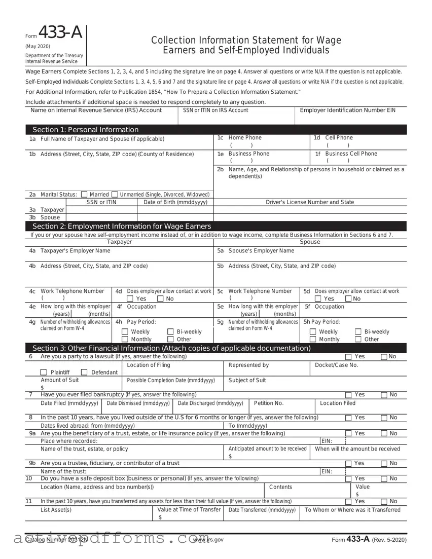 Free IRS 433-A PDF Template