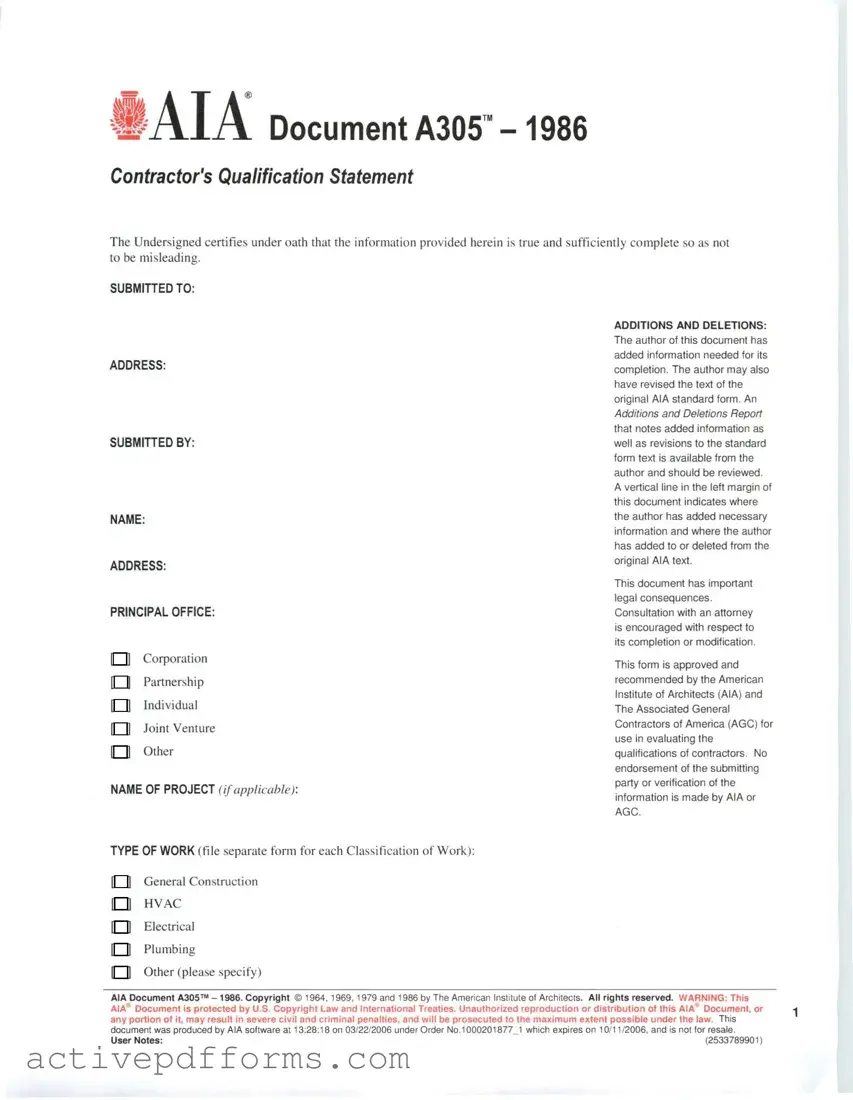 Free AIA A305 PDF Template