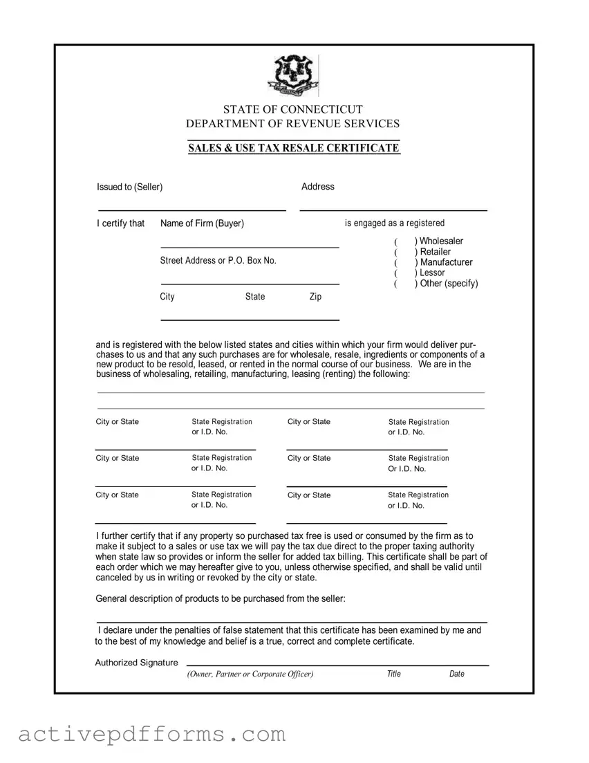 Free Ct Resale Certificate PDF Template