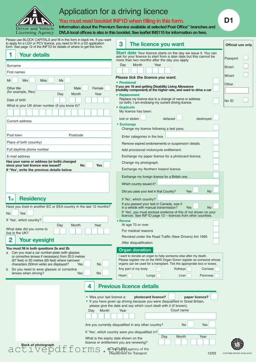 Free D1 Dvla PDF Template