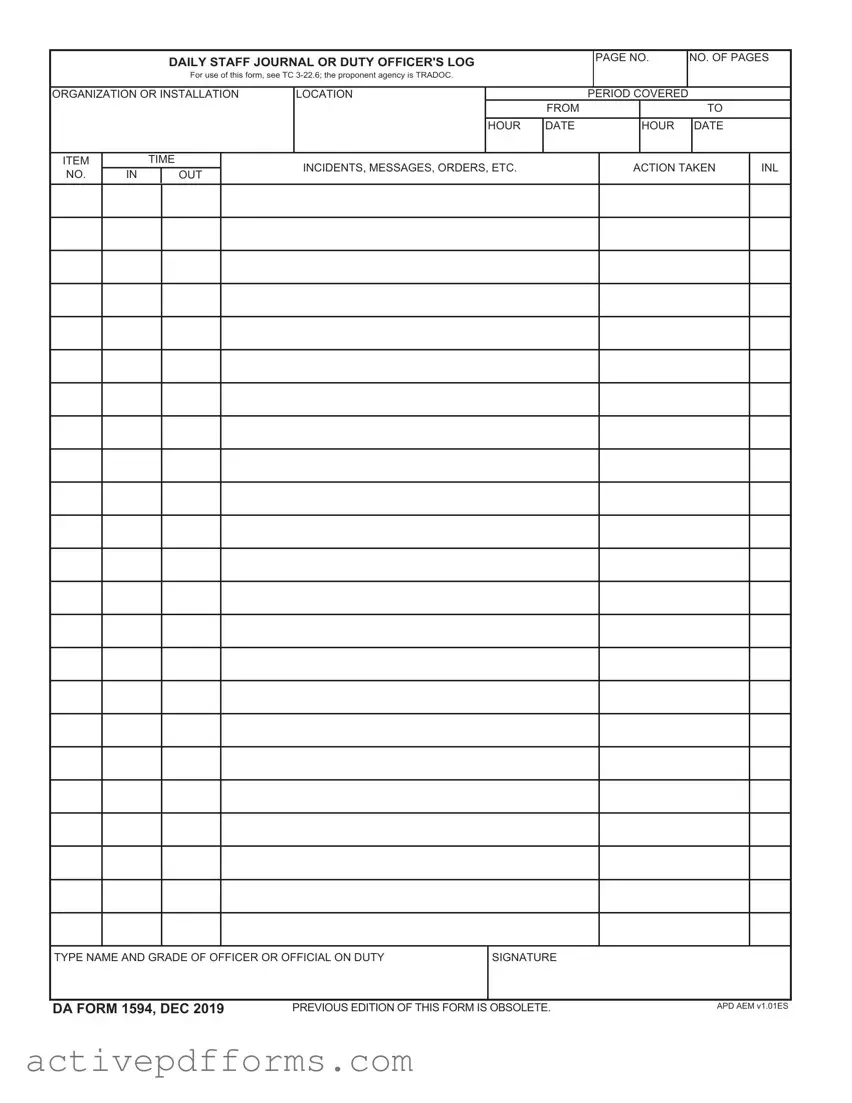 Free Da 1594 PDF Template