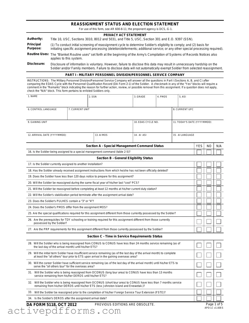 Free Da 5118 PDF Template
