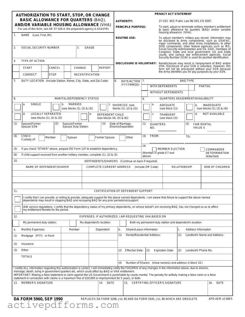 Free DA 5960 PDF Template