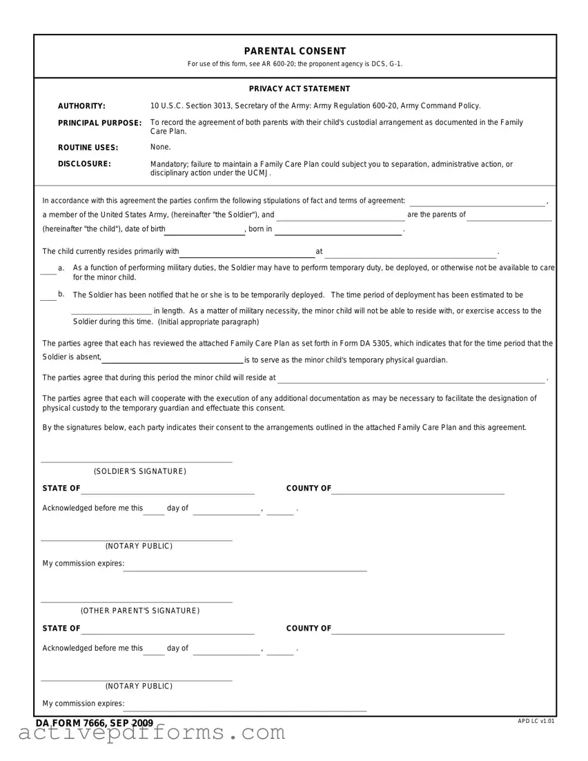 Free DA 7666 PDF Template