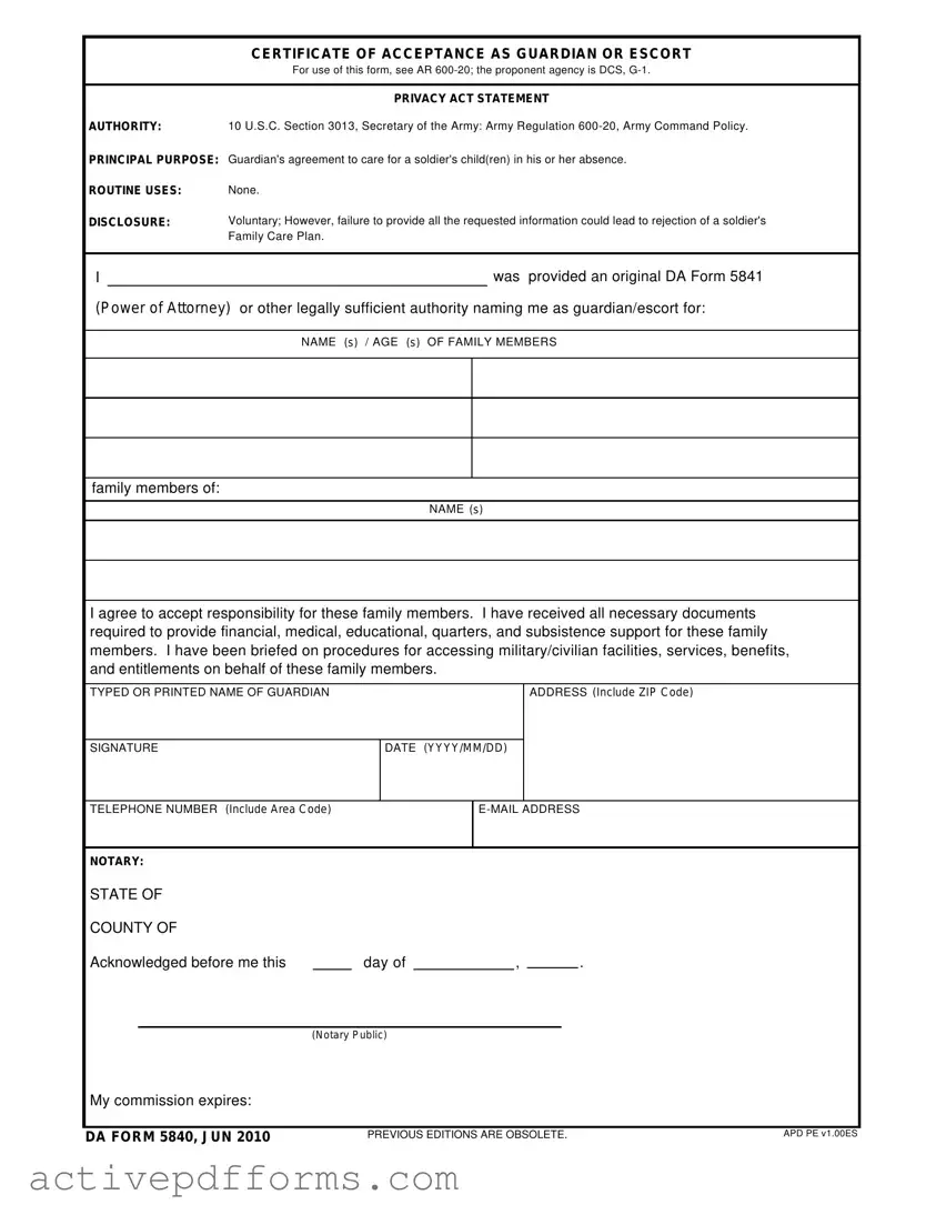 Free Da 5840 PDF Template
