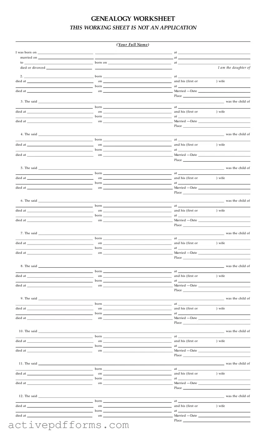 Free Dar Genealogy Worksheet PDF Template