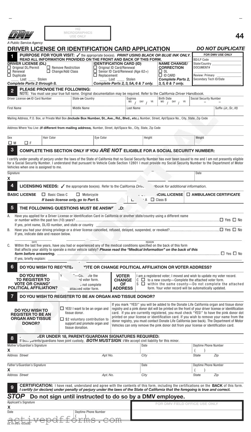 Free Ca Dmv Dl 44 PDF Template