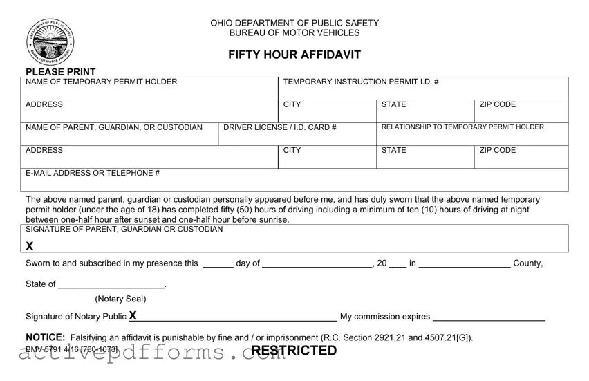 Free Driving Fifty Hour Affidavit PDF Template