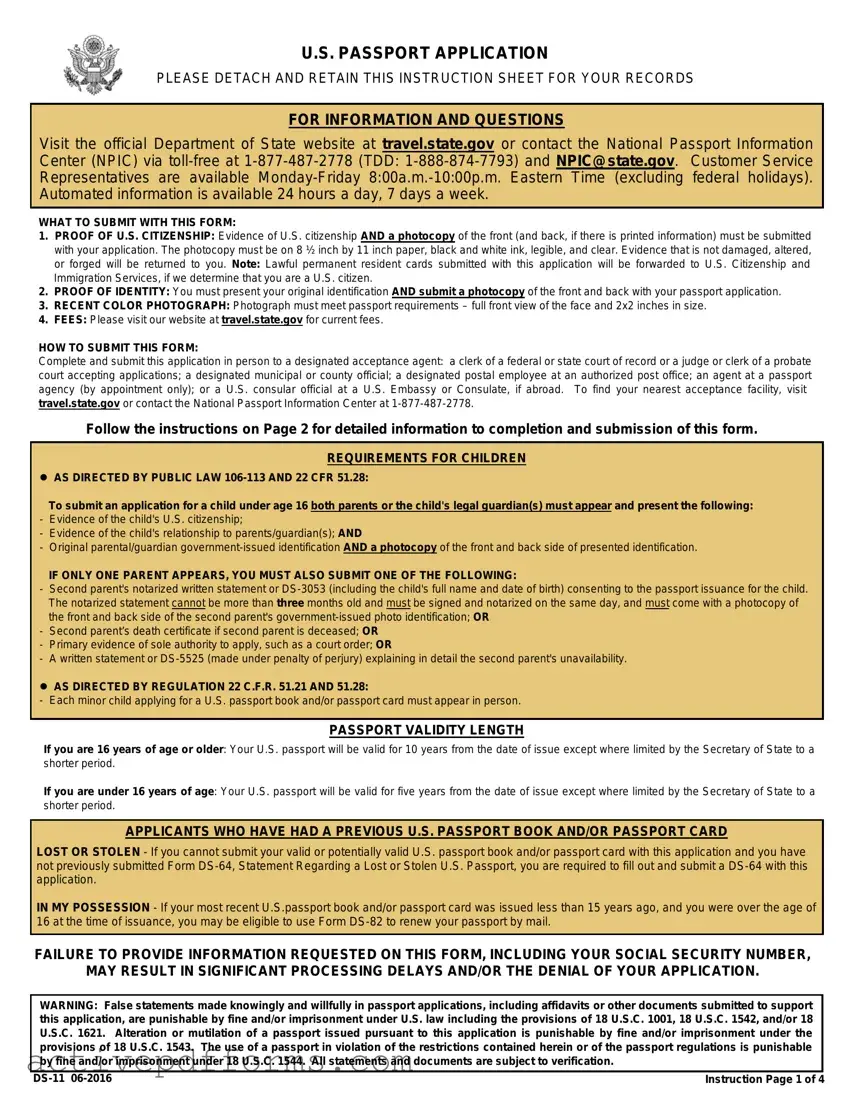 Free DS-11 U.S. Passport application PDF Template
