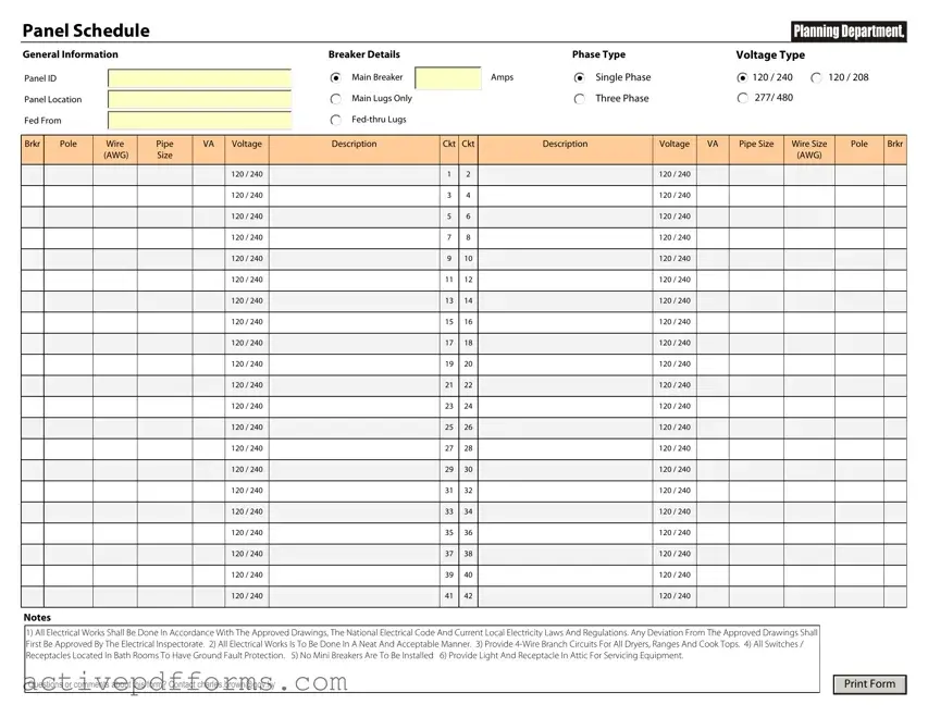 Free Electrical Panel Schedule PDF Template
