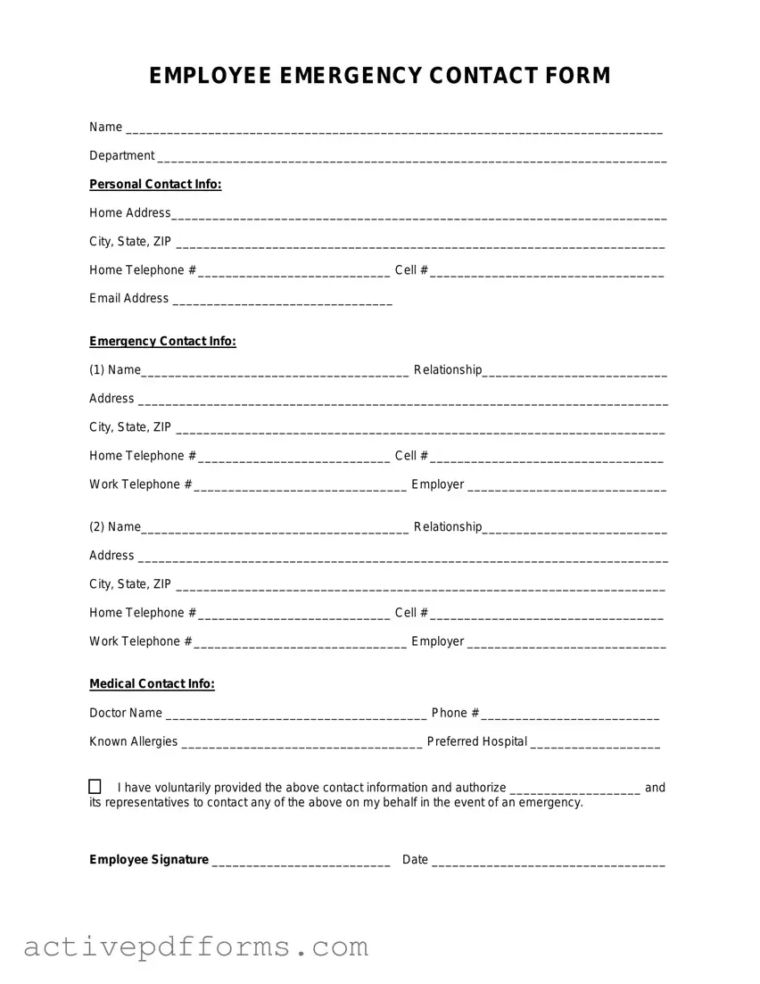 Free Employee Emergency Contact PDF Template